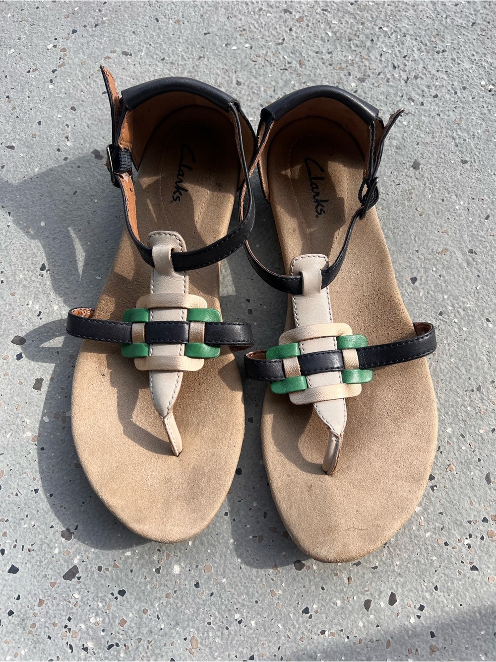 Clarks Women's  8.5 Sandals with Green , Navy and Metallic Accents